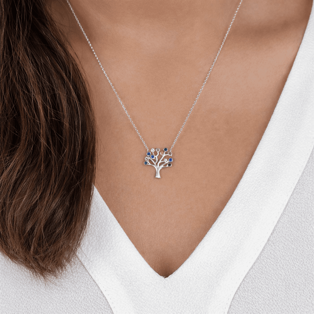 Zirkon Taşlı Hayat Ağacı Tasarımlı Kadın Gümüş Kolye resmi