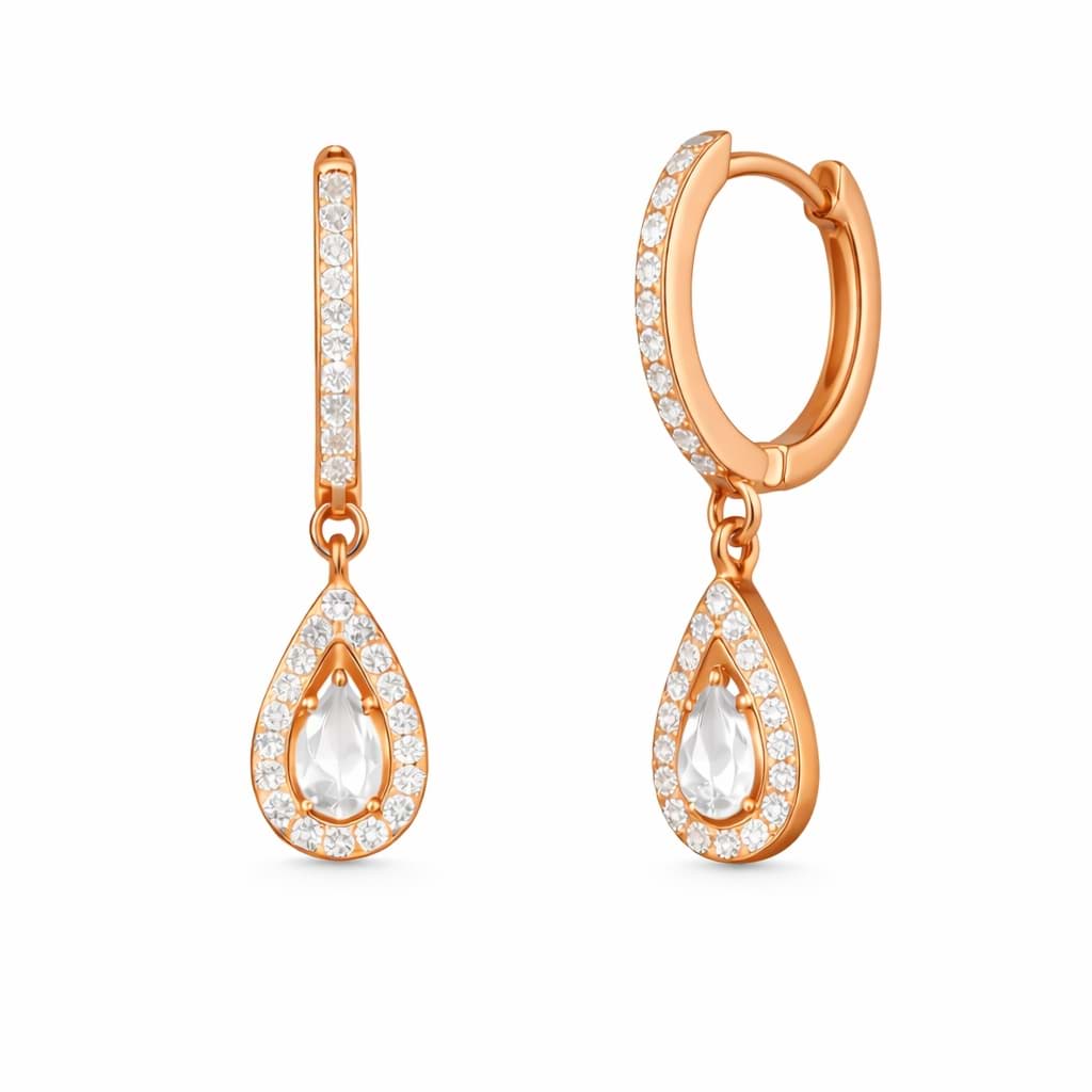 Damla Taşlı Sallantılı Rose Gold 925 Ayar Gümüş Küpe resmi