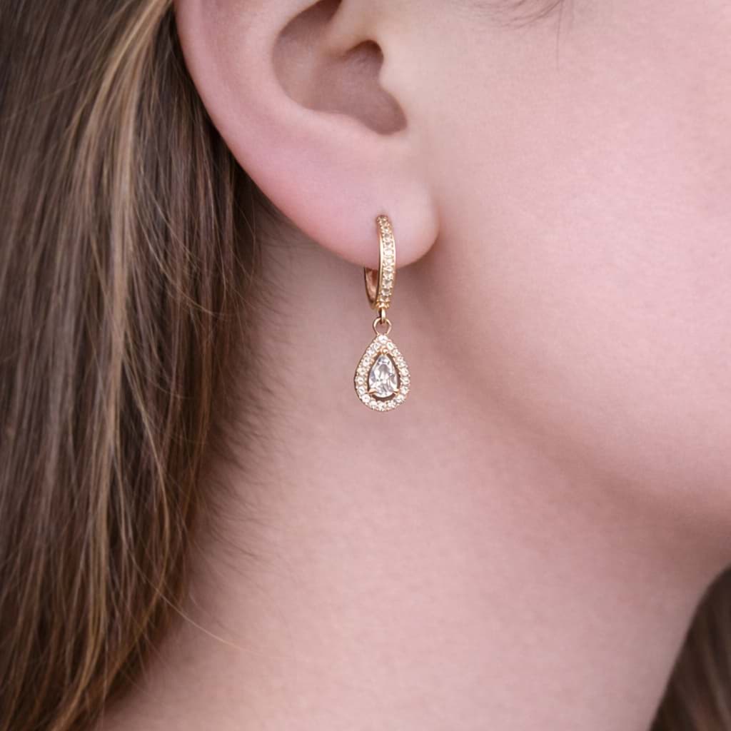 Damla Taşlı Sallantılı Rose Gold 925 Ayar Gümüş Küpe resmi