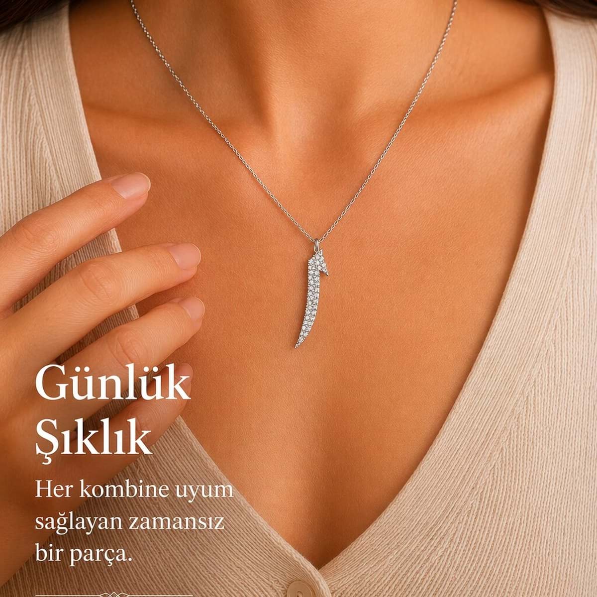 Elif Harfi Zirkon Taşlı 925 Ayar Gümüş Kolye resmi