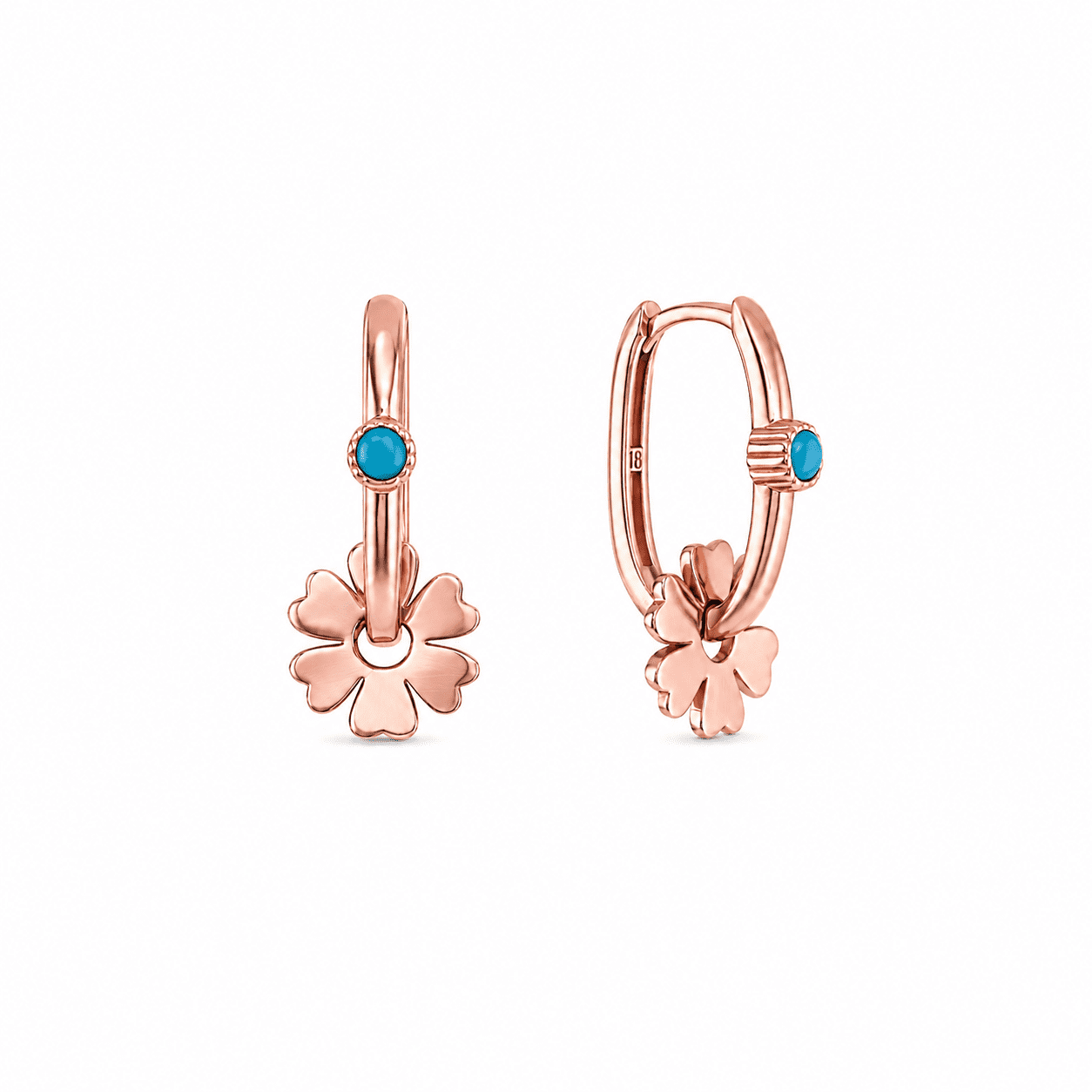 Turkuaz Taşlı Şans Yoncası 925 Ayar Gümüş Rose Kaplama Göçmen Küpesi – Kadın resmi