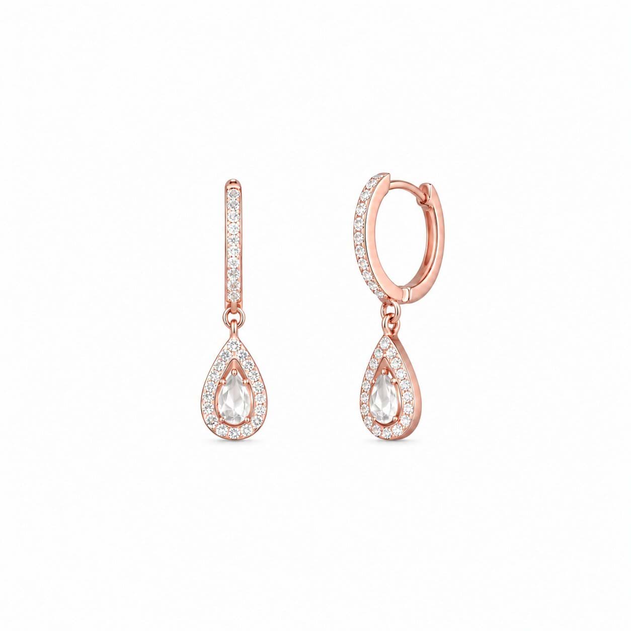 Damla Taşlı Sallantılı Rose Gold 925 Ayar Gümüş Küpe resmi