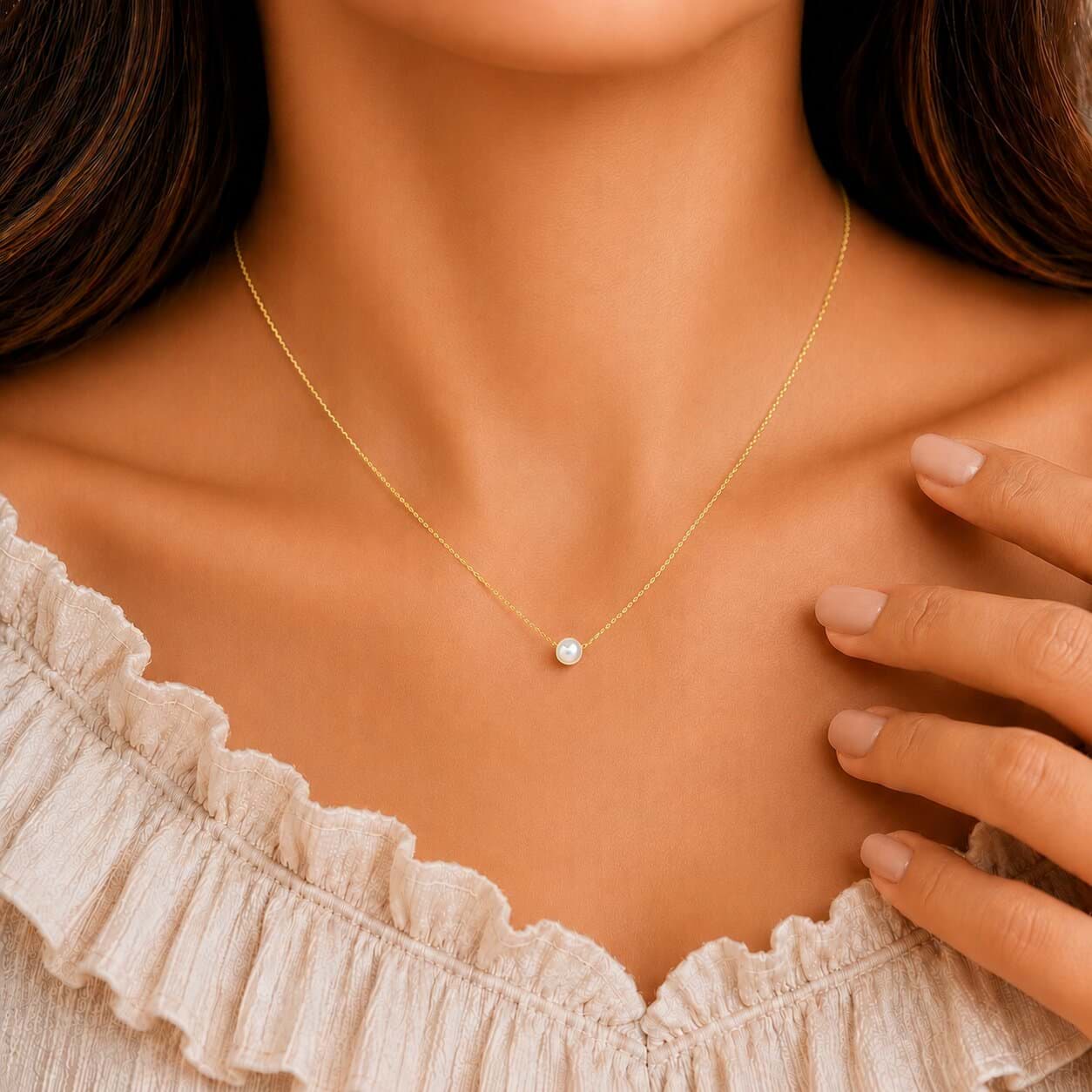 925 Ayar Gold Kaplama Doğal İnci Gümüş Kadın Kolye resmi