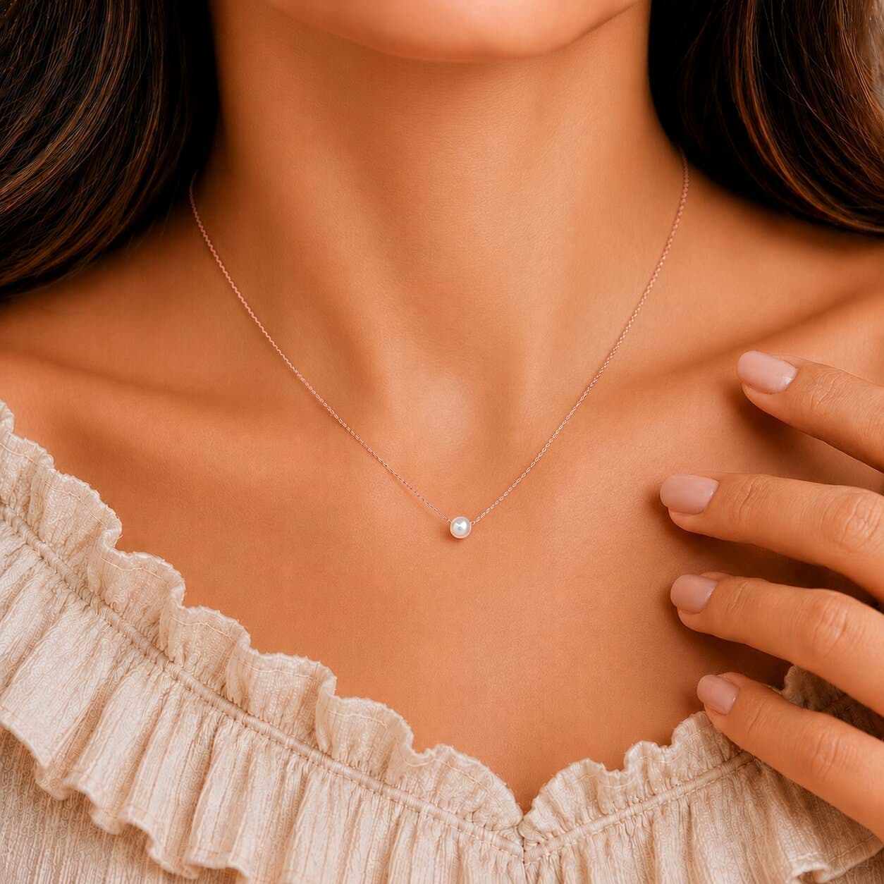 925 Ayar Gümüş Roze Kaplama Doğal Kültür İncili Kadın Kolye resmi