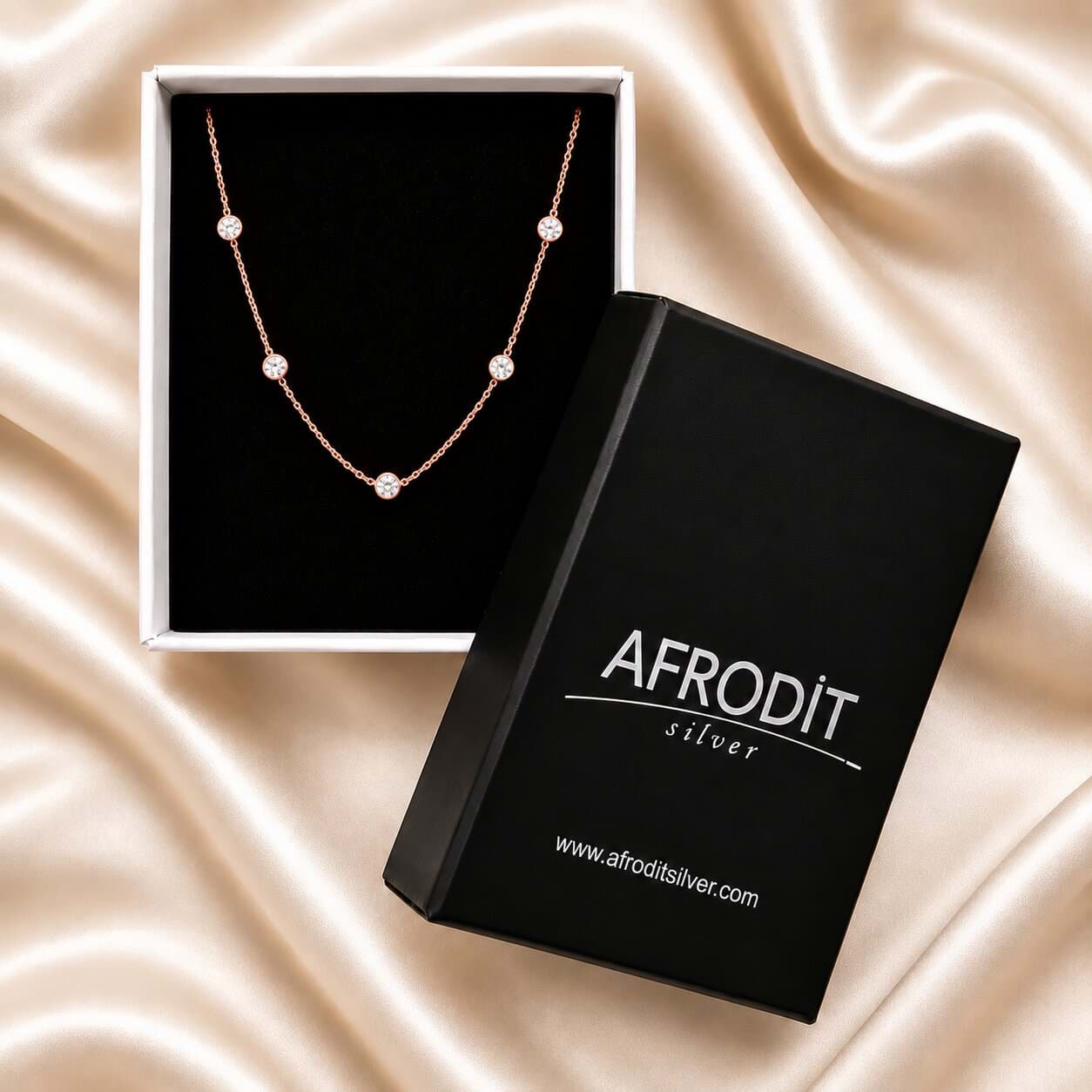 925 Ayar Gümüş Sıralı Zirkon Taşlı Rose Gold Kadın Kolye resmi