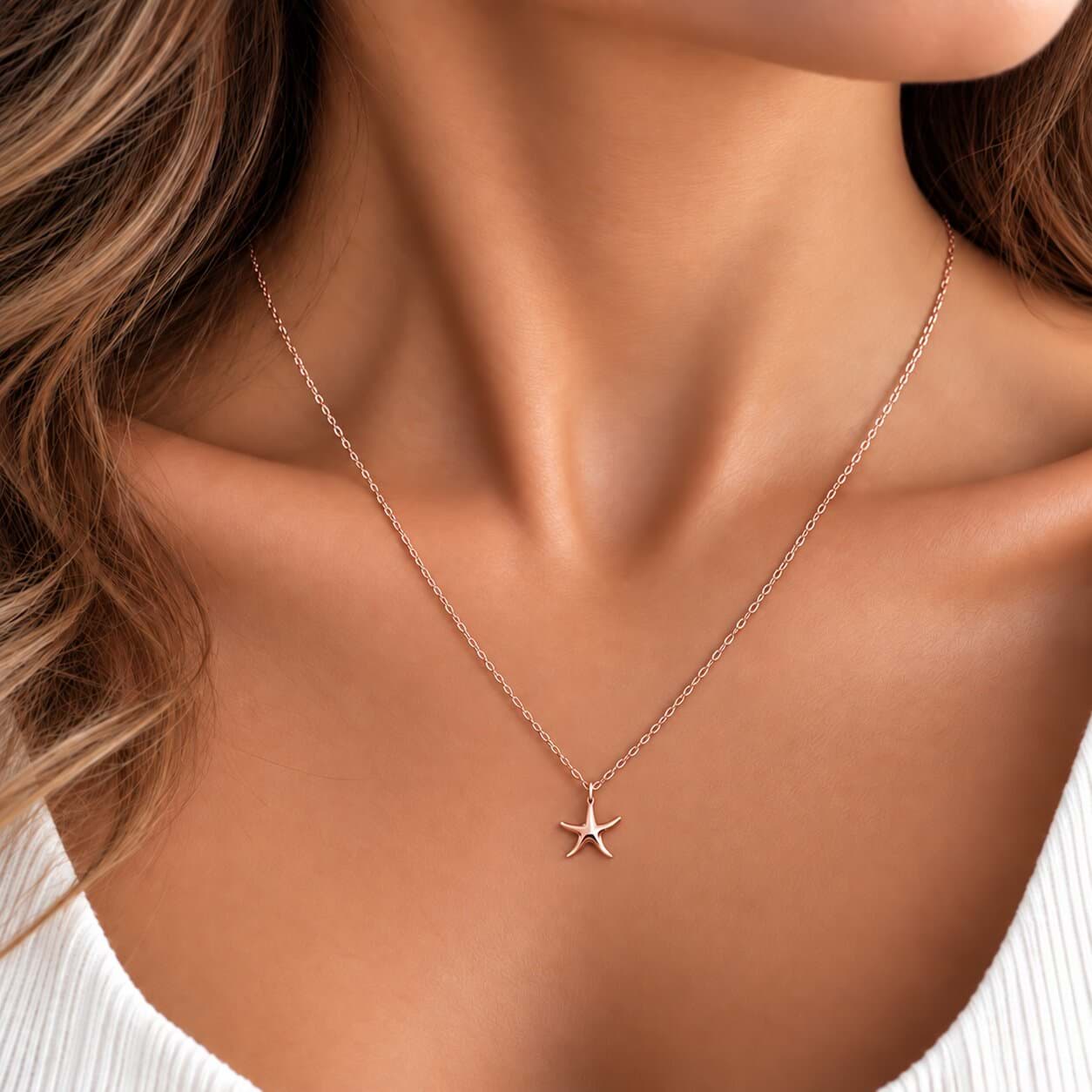 925 Ayar Gümüş Rose Gold Deniz Yıldızı Figürlü Kadın Kolye resmi